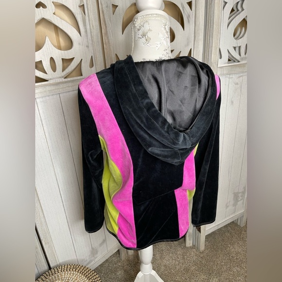 Blast Velour Hoodie Sweater Full Zip Y2K Black Colorful Vintage Small Petite - Picture 4 of 6